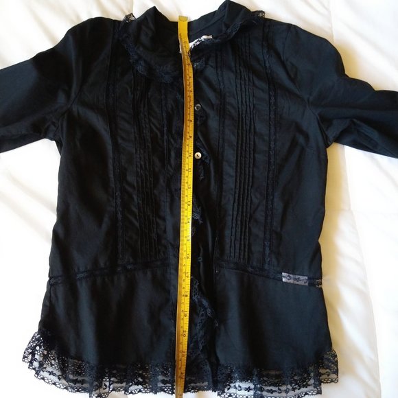 Black cotton 3/4 sleeve button down shirt with lace trim Xhilaration size XS - Picture 3 of 16